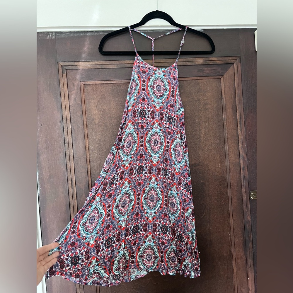 Free People patterned mini dress with open back